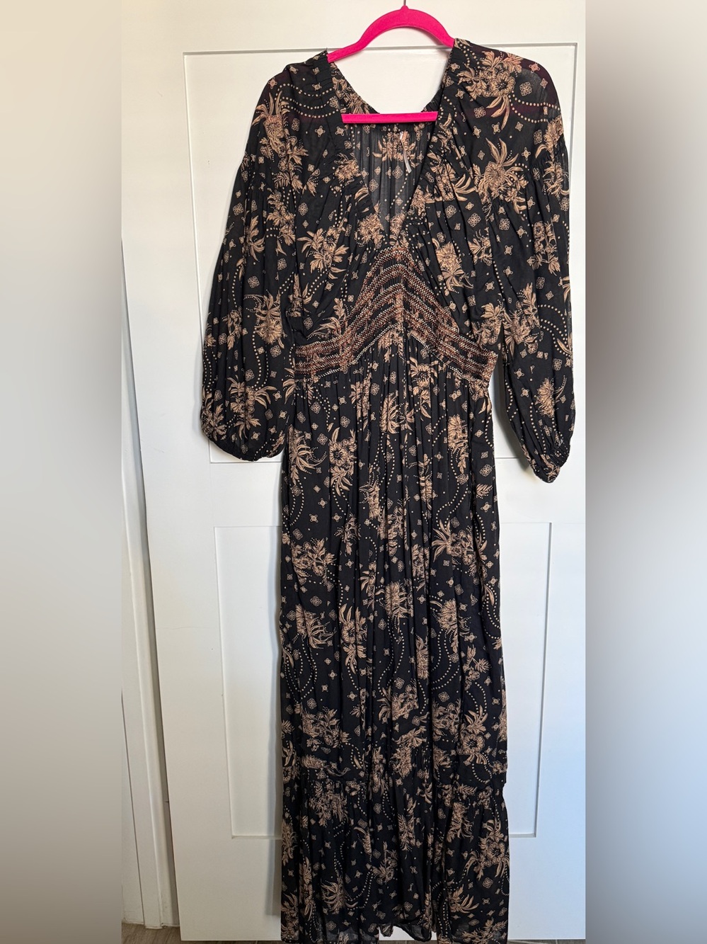 Free People boho maxi dress in black and tan. Size XL